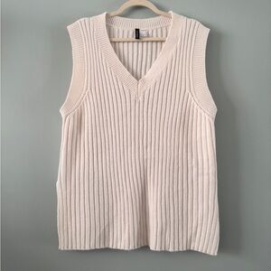 H&M Oversized V-Neck Ribbed Sweater Vest Cream Size M